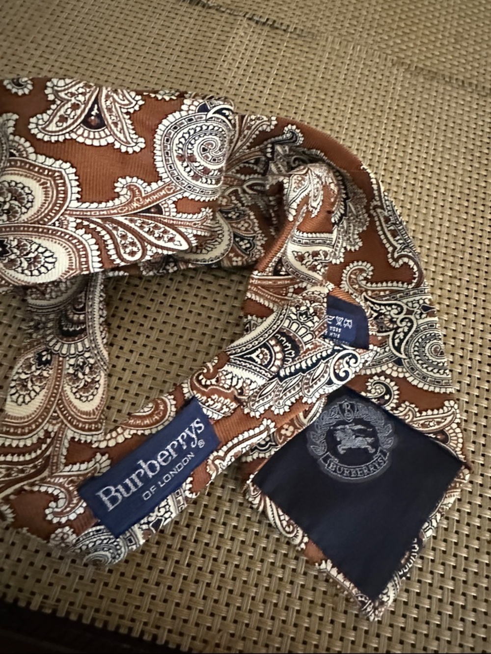 Burberry Brown Paisley Silk Tie with Cream & Navy Accents - Picture 4 of 5